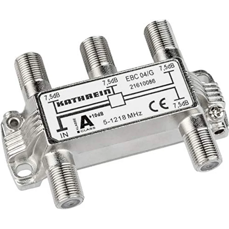 Kathrein EBC 04/G 4-Fach-Verteiler (F-Anschluss, 5-1218 MHz, Rückweg- und UHF-tauglich, TV, Kabel), Silber – Bild 1