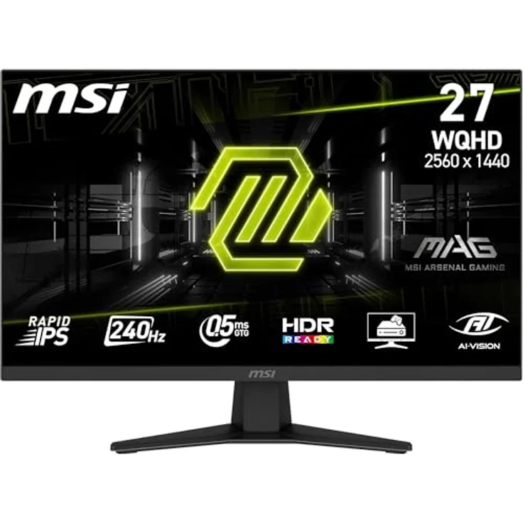 MSI MAG 274QF X24, 27" WQHD Gaming Monitor mit Rapid IPS Panel, 2560x1440, 240Hz, 0,5ms, HDR Ready, AMD FreeSync Premium, AI Vision, HDMI 2.0b, DisplayPort 1.4, neigbar, VESA kompatibel, Schwarz – Bild 1