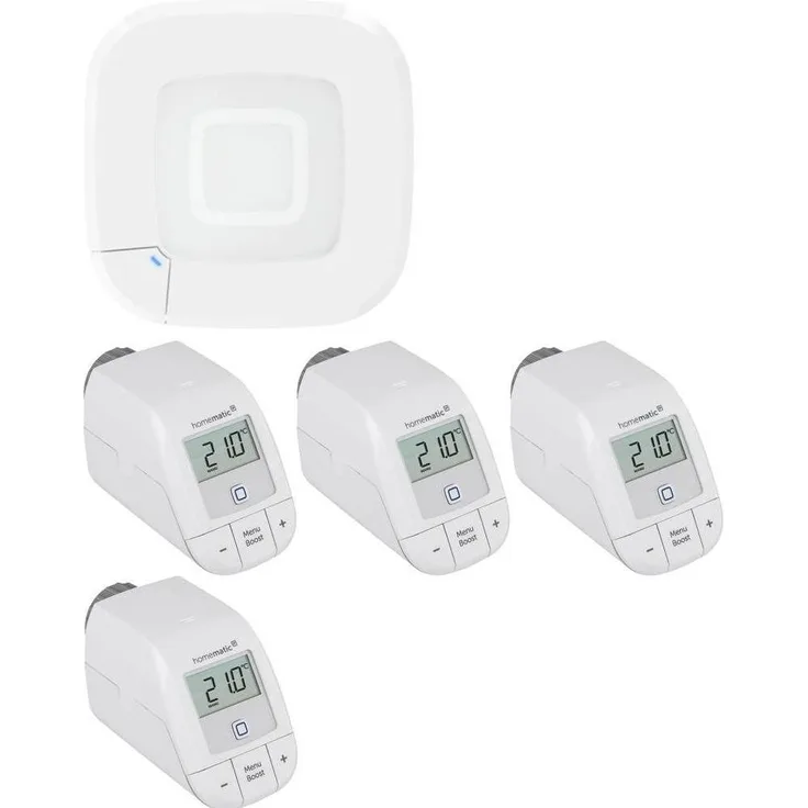Homematic IP Set, Funk Access Point 2 und 4x Heizkörperthermostat – basic, Smart Home Hub, Weiss