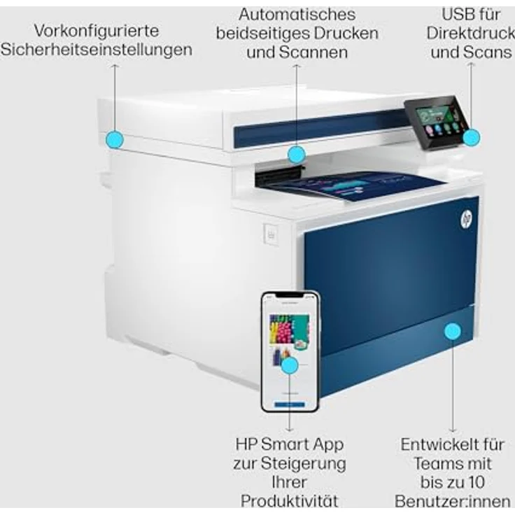 HP Color LaserJet Pro 4302fdw Multifunktions-Laserdrucker, Drucker, Kopierer, Scanner, Fax, Duplex-Druck, WLAN, LAN, Ethernet, Bluetooth, Airprint, für bis zu 10 Benutzer, Instant Ink verfügbar – Bild 5