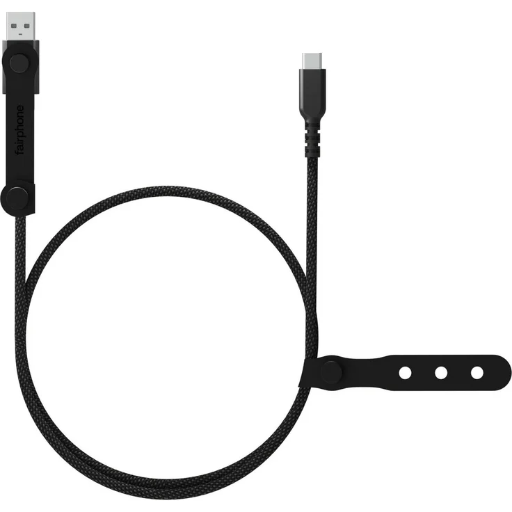 Fairphone USB-C Long Life, 2,5m USB-Kabel mit 240 W Leistung und integriertem USB-A-Adapter
