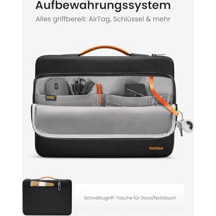 tomtoc 360° Laptoptasche für 17,3 Zoll Gaming Laptops, Wasserabweisend, Rundumschutz nach Militärstandard, Schwarz – Bild 2