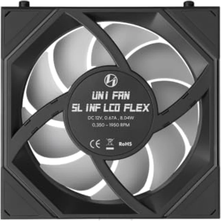 Lian Li UNI FAN SL-INF LCD FLEX, 120mm Wireless Lüfter mit ARGB, 1,8-Zoll LCD und Controller, schwarz, 3er-Pack – Bild 4
