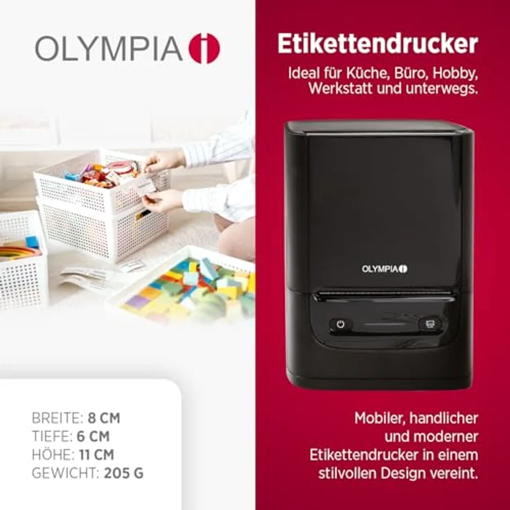 Olympia Label printer PM220, tragbarer Etikettendrucker mit verstellbarer Etikettenbreite, schwarz – Bild 2