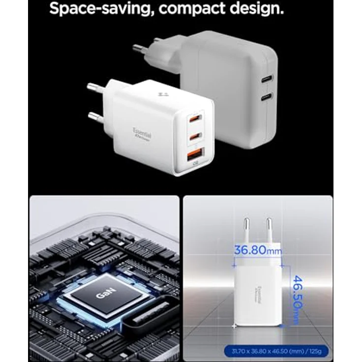 Spigen ArcStation Essential 47W 3-Port USB-C Ladegerät, PPS Schnellladegerät mit PD 3.0 für Samsung Galaxy S26 Ultra Plus, iPhone 17 Pro Max, Pixel 10 - Weiß – Bild 4