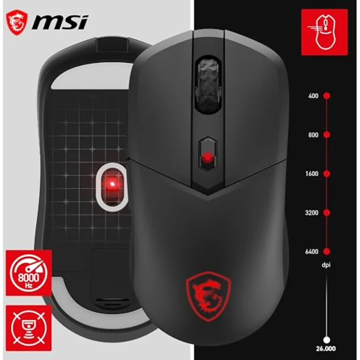 MSI VERSA 300 8K, Ergonomische Bluetooth Maus mit 2.4 GHz, 6 Tasten, USB 2.0, Schwarz – Bild 6