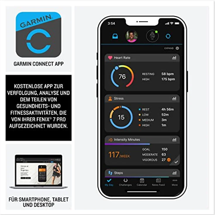 Garmin fenix 7 Pro – GPS-Multisport-Smartwatch mit Farbdisplay und Touch-/Tastenbedienung, TOPO-Karten, über 60 vorinstallierte Sport-Apps, Garmin Music und Garmin Pay – Bild 5