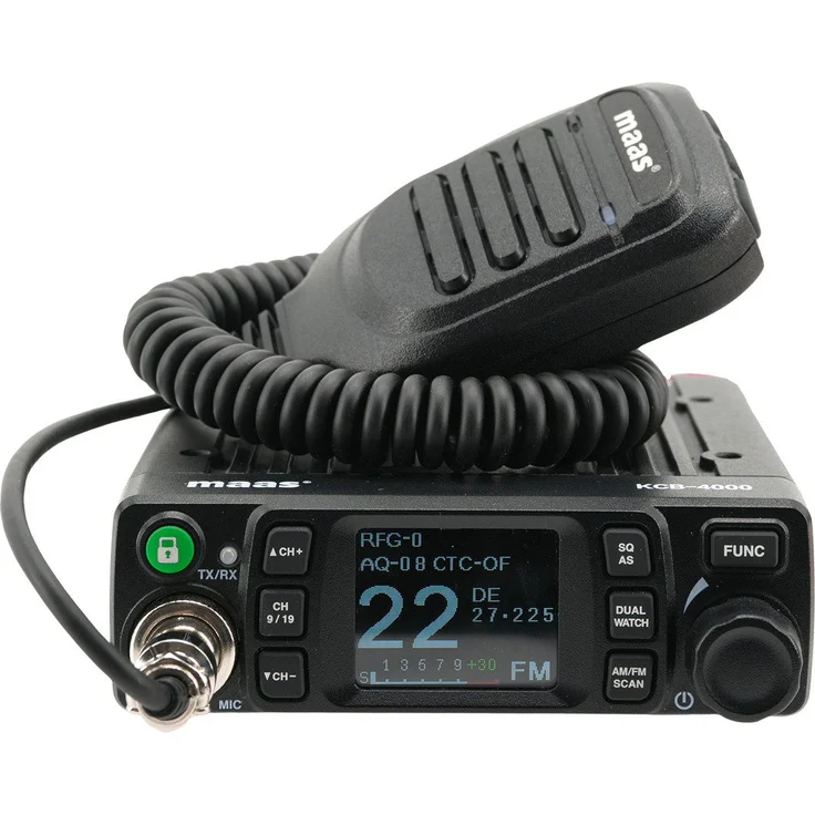 maas funk-elektronik importeur Funkgerät MAAS KCB-4000 CB Mobilfunkgerät, sprachgesteuertes Vox-Mikrofon, 12/24 Volt, großes LCD-Farbdisplay, Multinorm-Version, 6 pol. GDCH Anschluss, 4 Watt, Schwarz – Bild 1