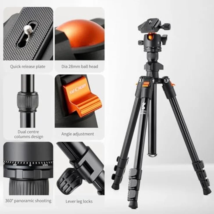 K&F Concept Tripod BI234M, Aluminium Dreibeinstativ mit 160 cm max. Arbeitshöhe und 8 kg Tragfähigkeit – Bild 4