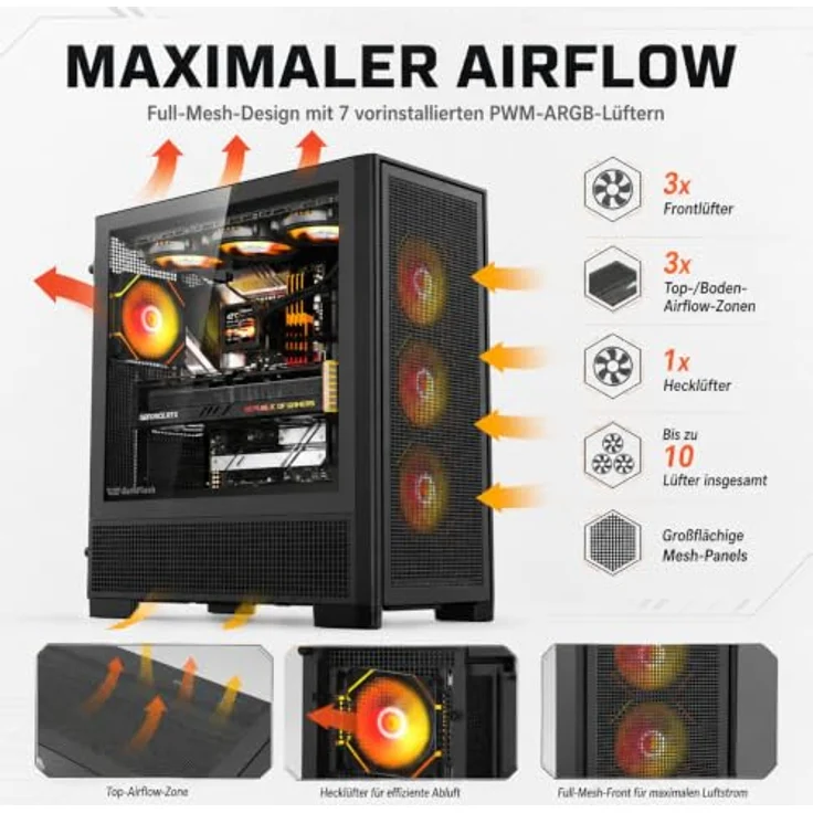 darkFlash AIRNOVA BLK +3F, Big-Tower Computergehäuse mit 3x 120-mm-Lüftern und USB-Typ-C-Anschluss, schwarz – Bild 2