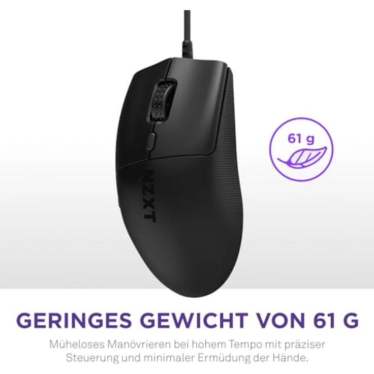NZXT Lift 2 Ergo | Leichte ergonomische kabelgebundene Gaming-Maus | Leichte 61-g-Konstruktion | 8K-Abfragerate | Optische Switches | Optischer 26K-DPI-Sensor | Füße aus 100% PTFE | Schwarz – Bild 2