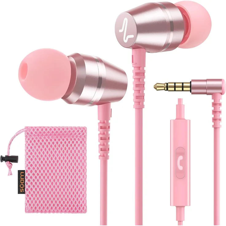 Ludos In-Ear Kopfhörer mit Kabel und Mikrofon, klarer Stereo-Sound, ergonomischer Sitz, 3.5-mm-Anschluss, ideal für Musik und Filme