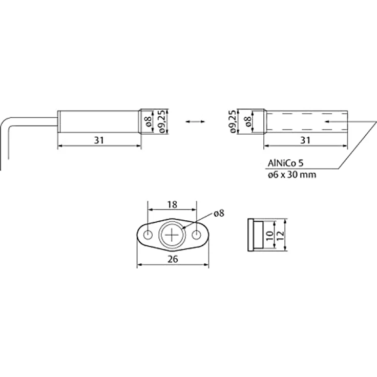 EFF-EFF 10210-6-10, Rundreedkontakt mit Flansch, 1-poliger Schließer, max. 40 V/DC, IP67, Kunststoff weiß, 4-adrig, 6000mm Kabel – Bild 2