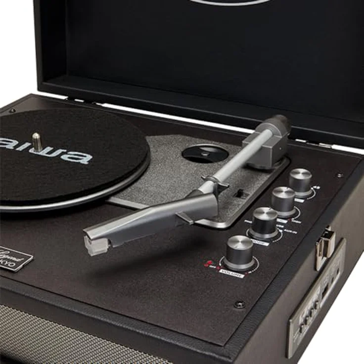 Aiwa VPX-1971/BK Vintage-Plattenspieler im Kunstlederkoffer mit Bluetooth 5.0, MP3-Player und USB-Recorder, Schwarz – Bild 5