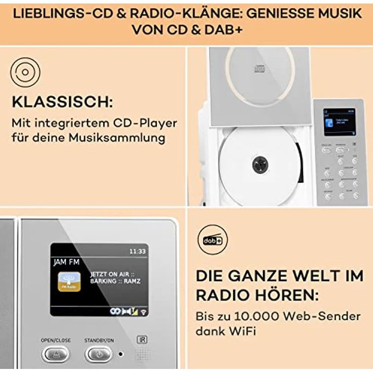 auna Connect Vertical Internetradio 2x5 Watt RMS CD IR-UKW-DAB+ Spotify BT weiß – Bild 4