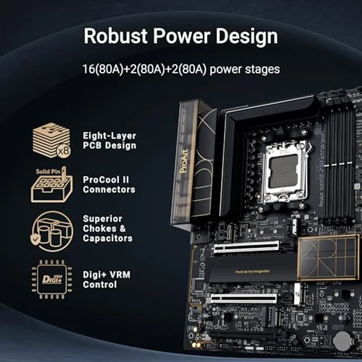 ASUS PROART X870E-Creator WiFi Mainboard Sockel AM5 (AMD, X870E, ATX, DDR5, PCIe 5.0, 4X M.2, 10Gb & 2.5Gb Ethernet, WiFi 7, Dual USB4, HDMI 2.1) in Schwarz – Bild 4
