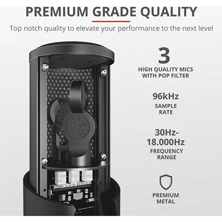 Trust Gaming GXT 258 Fyru USB Streaming Mikrofon für PC, Laptop (mit 4 Aufnahmecharakteristika: Nierenförmig, Bidirektional, Stereo und Omnidirektional, Zero Latency, LED) – Bild 4