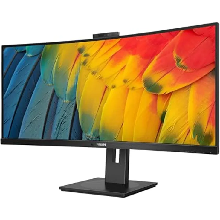 Philips 34B1U5600CH - 34 Zoll WQHD Curved Monitor, höhenverstellbar, 5 MP Webcam, Noise Cancellation (3440x1440, 100Hz, HDMI, DisplayPort, USB-C, RJ45, USB Hub) schwarz