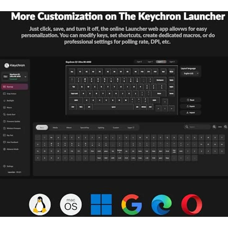 Keychron Q1 Ultra 8K, 75 % Kabellose Mechanische Tastatur, Aluminium, 82 Tasten, ZMK-programmierbar, POM Switch - Red – Bild 6