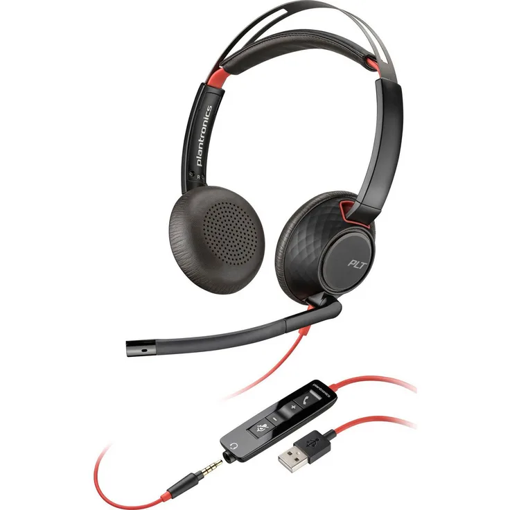 Poly Blackwire C5220 binaural USB-A & 3,5 mm Headset (Noise-Cancelling, Stummschaltung, Stereo Kopfhörer, Noise Canceling) - Komfortables Headset für den ganzen Tag