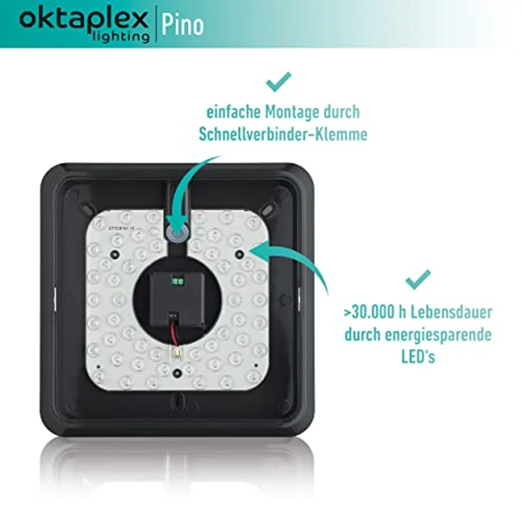 Oktaplex lighting LED Deckenleuchte Pino Anthrazit Quadratisch 12 Watt 850 lm 3000 K Warmweiß 25cm – Bild 2
