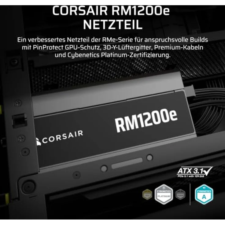 CORSAIR RMe Series PinProtect RM1200e, 1200 Watt ATX 12V Netzteil, Cybenetics Platinum, modular – Bild 2