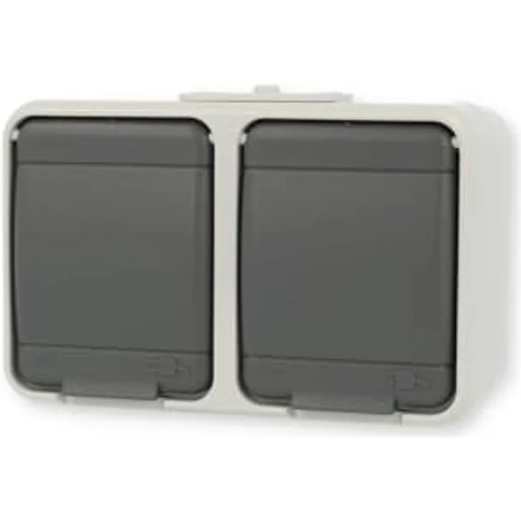 Schneider Electric Elso Schuko-Steckdose, 2-fach, IP44, klappbar, waagerecht, Aufputz, licht/basaltgrau, Artikelnummer 445409 – Bild 2