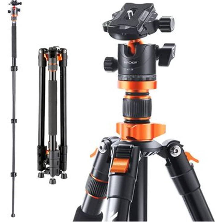 K&F Concept Tripod K234A6, Aluminium Stativ mit einstellbarer Höhe und Schnellwechselplatte, schwarz