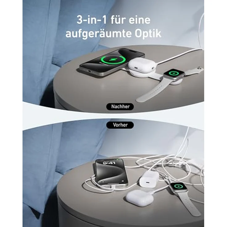 Anker MagGo 3-in-1 kabellose Ladestation, Qi2-zertifiziert, 15W Schnellladen, faltbares Reise-Ladepad (USB-C-Ladegerät inklusive) – Bild 5