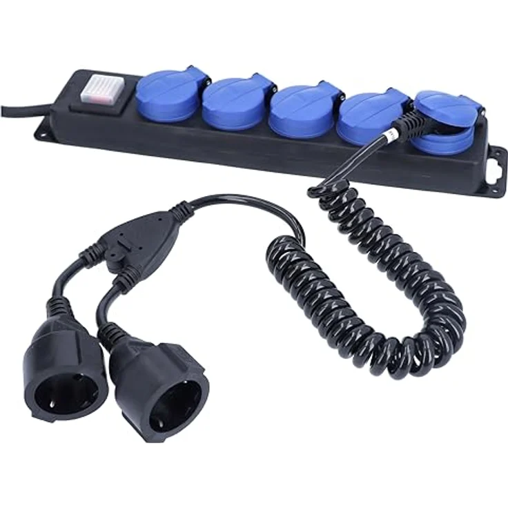 as - Schwabe Spiralkabel 1 m auf 2,5 m - 2 Schuko Steckdosen - 230V, 16A - Dehnbare Spiralleitung mit Schutzkontaktwickelstecker - Verlängerungskabel - 2-Fach Steckdosen - IP20 - schwarz – Bild 5