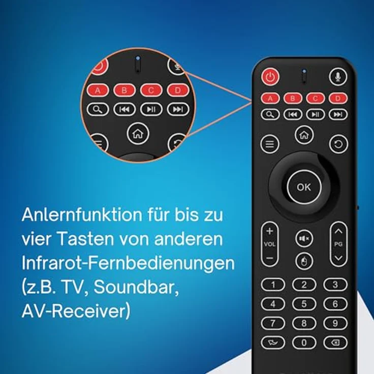 Orbsmart AM-1 Pro kabellose Airmouse Fernbedienung mit Mini-Tastatur | Deutsch (QWERTZ) | beleuchtet | Gyro-Maus | 2.4 GHz | Mikrofon – Bild 5