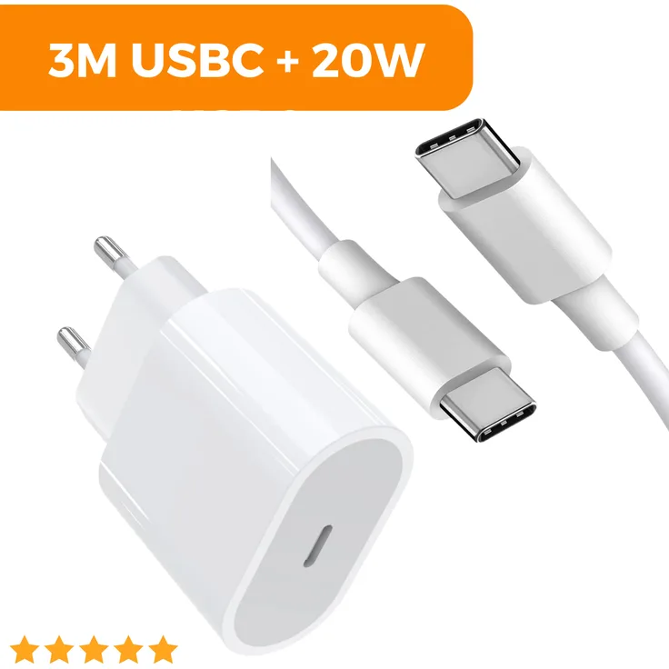 Zonoto 20W USB-C Schnellladegerät + 3m Kabel – Universelles Netzteil für iPhone 15, Galaxy, Xiaomi & Weitere USB-C Geräte, Schnellladen, Robust