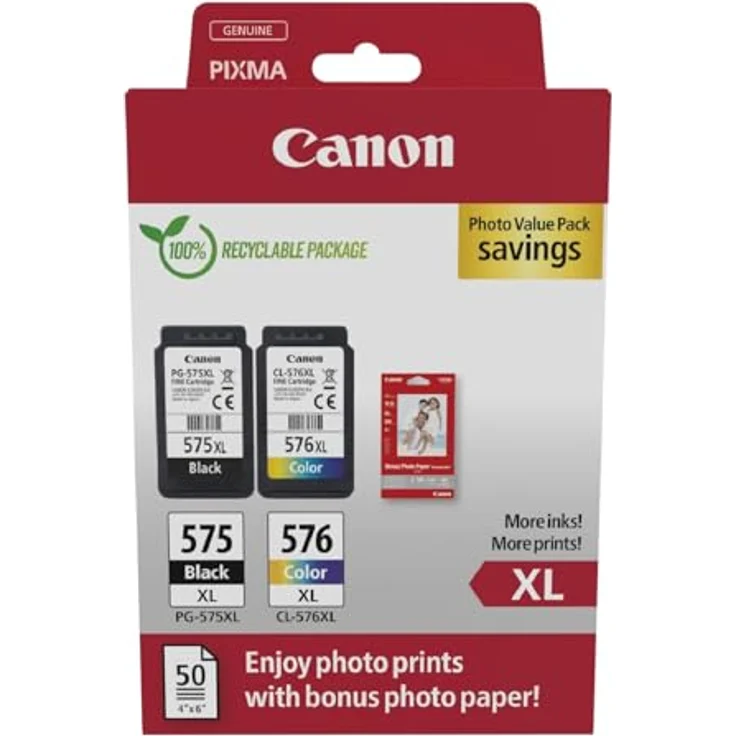 Canon Originaltinte PG-560XL / CL-561XL (2 Tintenpatronen; Schwarz+Farbe) - Photo Value Pack (inkl. Canon Fotopapier GP-501 50 Blatt 10x15cm) – Bild 2