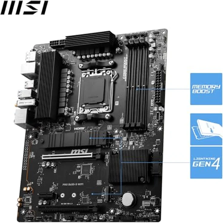 MSI PRO B650-S WiFi Motherboard, ATX - Unterstützt AMD Ryzen 7000 Serie Prozessoren, AM5 - DDR5 Memory Boost 6000+MHz/OC, 2 x PCIe 4.0 x16, 2 x M.2 Gen4, Wi-Fi 6E – Bild 3