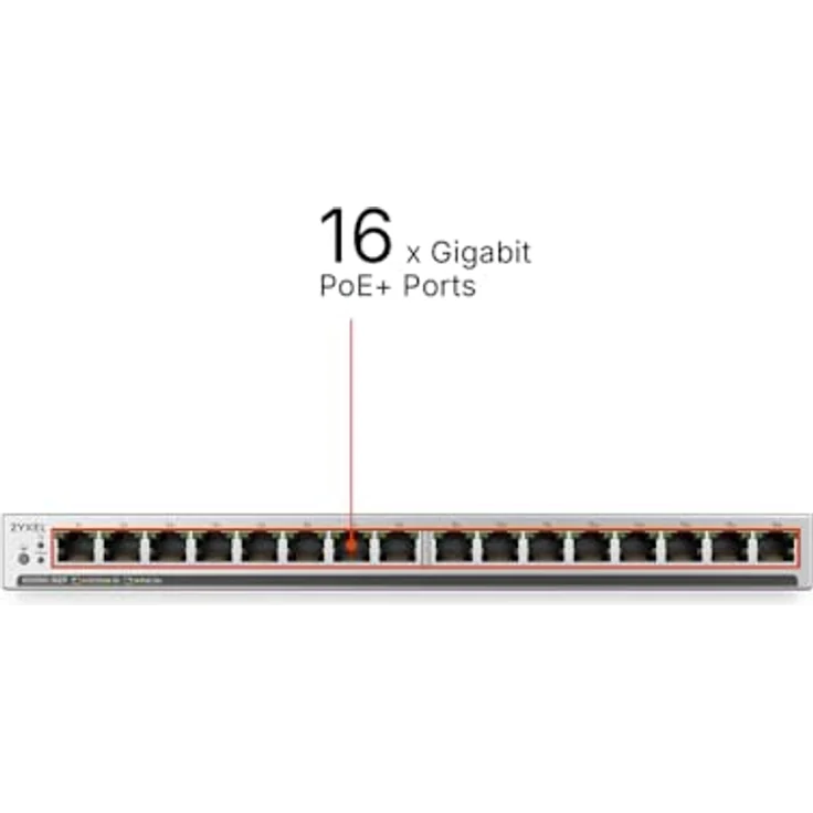 Zyxel GS1100-16EP, 16-Port Unmanaged+ Gigabit Switch mit PoE+ und 135 W Budget, lüfterloses Design – Bild 2