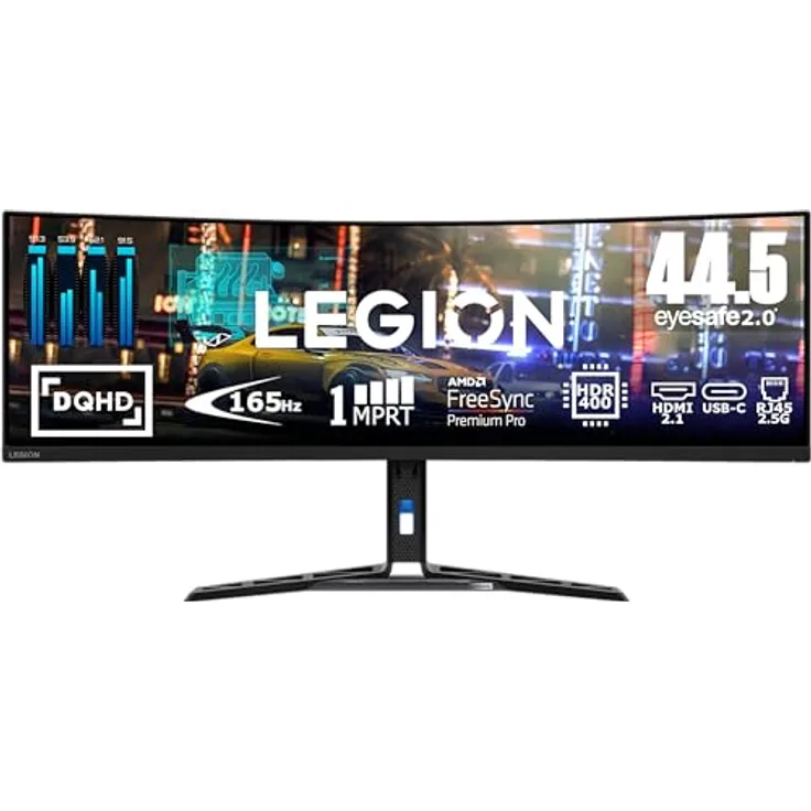 Lenovo R45w-30 | 44,5" 5K Gaming Monitor | 5120x1440 | 170Hz | 450 nits | 1ms Reaktionszeit | HDMI | DisplayPort | AMD FreeSync Premium Pro | integr. Lautsprecher | höhenverstellbar | schwarz