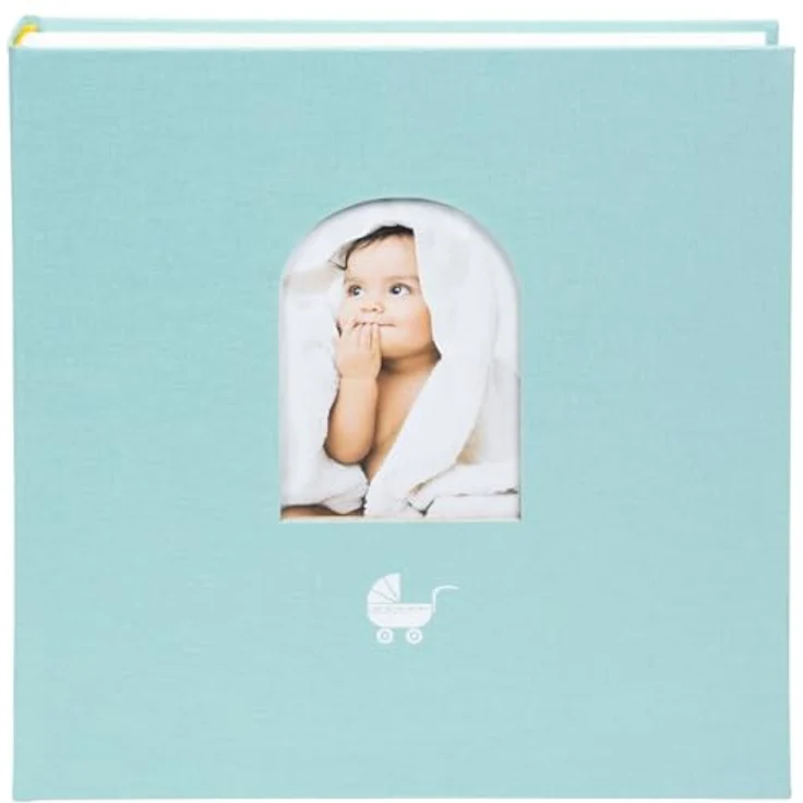 goldbuch Babyalbum Cozy Nest Aqua, Fotoalbum mit Kinderwagenmotiv, 62 Seiten und 6 losen Seiten, 31 x 30 x 4 cm – Bild 1