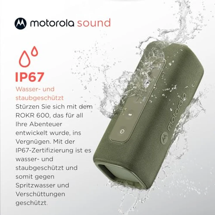 Motorola ROKR 600, kabelloser Bluetooth-Lautsprecher mit 30-W-Sound, IP67 wasser- und staubabweisend, Broadcast-Funktion für 20+ Lautsprecher, 6 Stunden Spielzeit, Grün – Bild 5