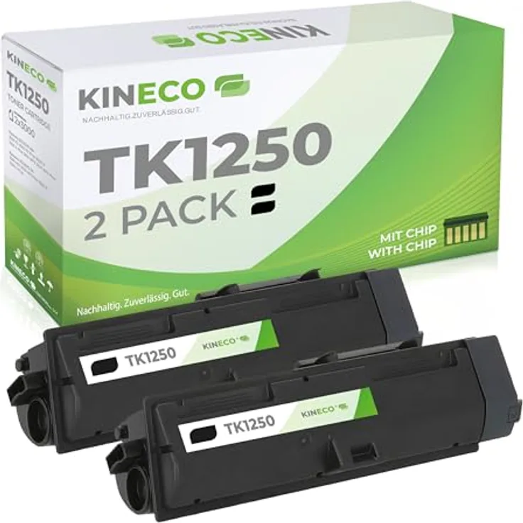 Kineco Toner 2er Pack kompatibel zu Kyocera TK-1250, Schwarz, hohe Kapazität (2x 3.000 Seiten), für ECOSYS MA3500FX, MA3501WFX, PA3500WX, PA3500X & Plus-Modelle