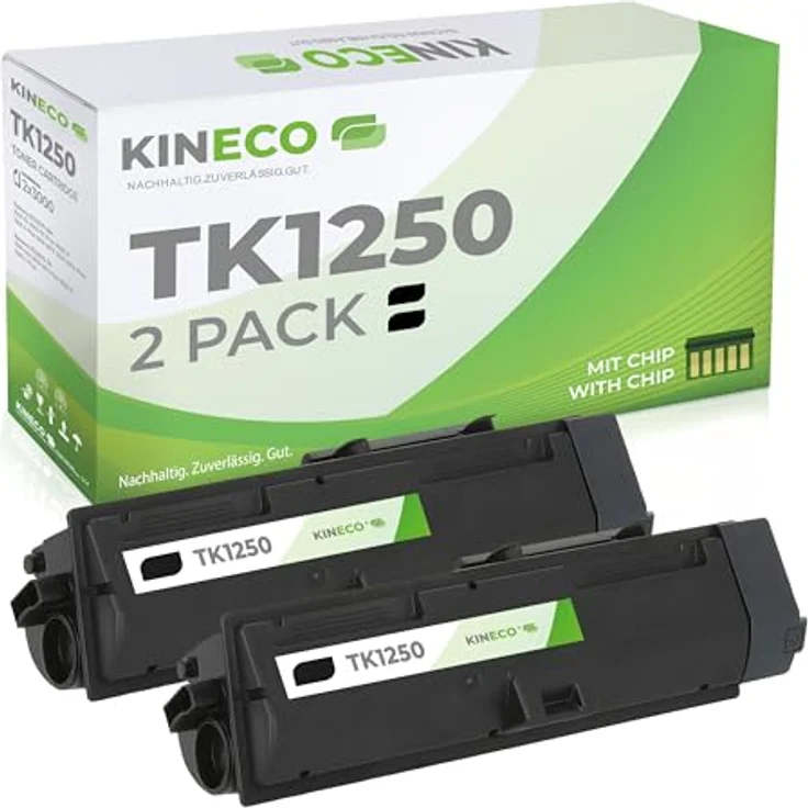 Kineco Toner 2er Pack kompatibel zu Kyocera TK-1250, Schwarz, hohe Kapazität (2x 3.000 Seiten), für ECOSYS MA3500FX, MA3501WFX, PA3500WX, PA3500X & Plus-Modelle – Bild 1