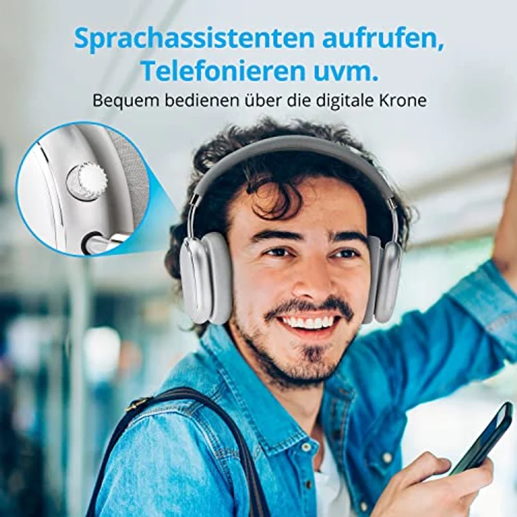 MEDION E62474 Over Ear Kopfhörer mit ANC (Kabellos, Bluetooth, Active Noise Cancelling, Mikrofon, Freisprechfunktion, Akku, USB-C) Silber – Bild 5