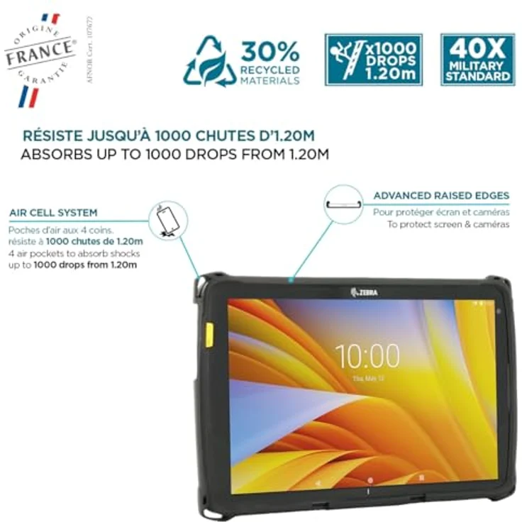 MOBILIS Verstärkte Schutzhülle für Zebra Tablet ET40 ET45 8", stoßfest mit Handschlaufe und Stifthalter, 40x sturzsicherer als Militärstandard, aus recycelten Materialien, schwarz – Bild 4