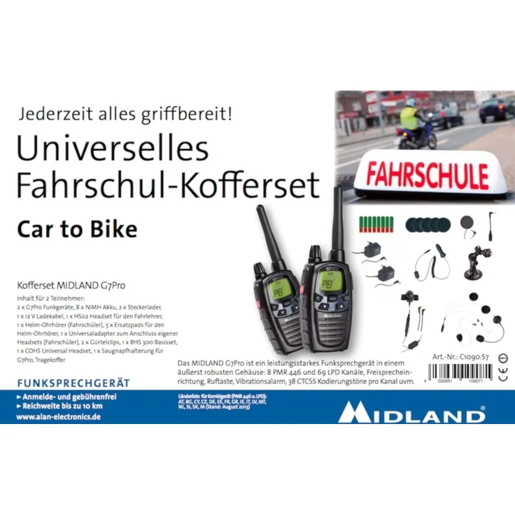 Albrecht Midland G7 Pro Fahrschulkoffer, Funkgerät-Set für Auto und Motorrad mit 10 km Reichweite, inkl. Headset und Helm-Ohrhörer
