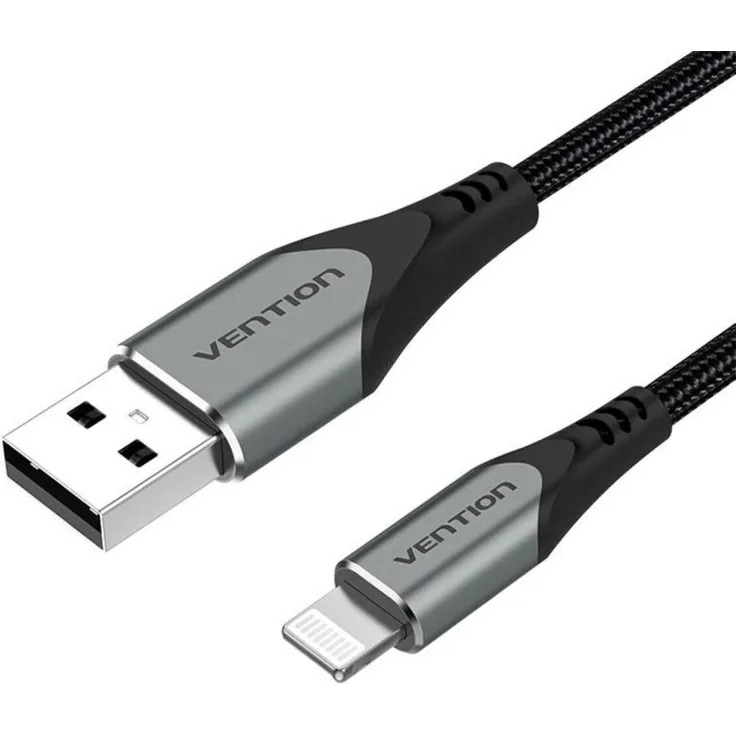 Vention USB 2.0 auf Lightning Kabel, 1m, 2.4A, grau, für iPhone XS, XR, 8, 7, 6s Plus, hohe Datenübertragungsrate bis zu 480 Mbit/s