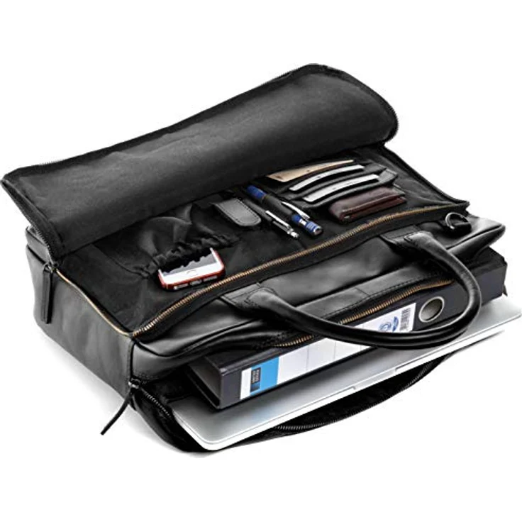 SID & VAIN Ryan XL - Große Laptoptasche echt Leder 15.4 Zoll - Schwarz handgefertigt mit hochwertigem Anilin-Leder und Slow Fashion-Verarbeitung – Bild 2
