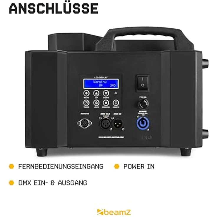 BeamZ Nebelmaschine BLAZE3500, professionelle Nebelmaschine mit RGBA-LEDs, vertical und horizontal einsetzbar, integriertes LCD-Display, hochwertige Heizelemente, reduzierte Nebelausgabe und Spritzschutz – Bild 7