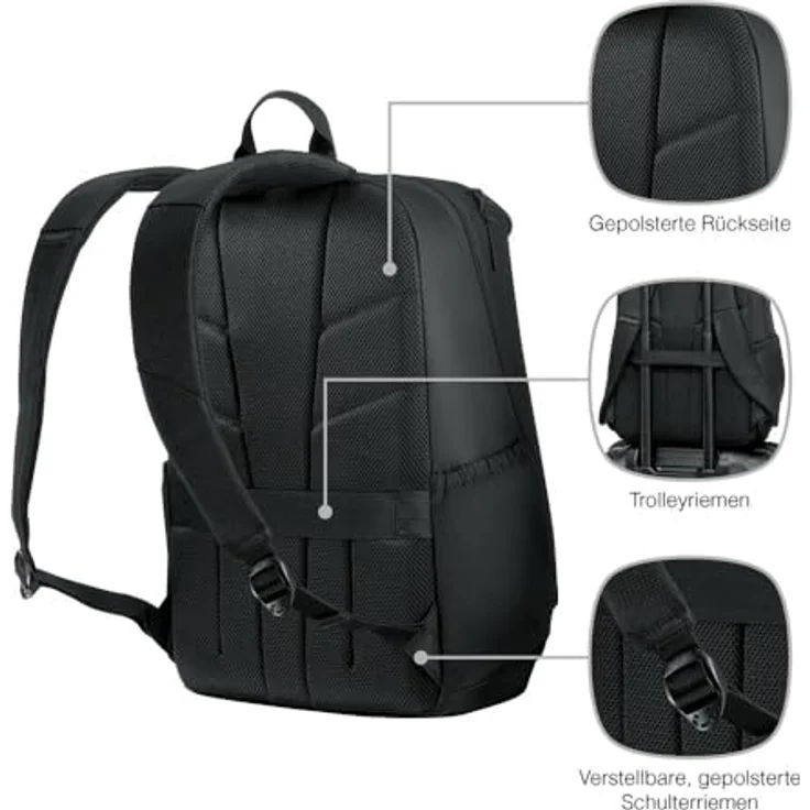 WENGER UrbanOne Backpack, Laptop-Rucksack bis 15,6 Zoll, Toploader, 23 l, Schwarz, für Damen und Herren, Büro und Uni – Bild 5