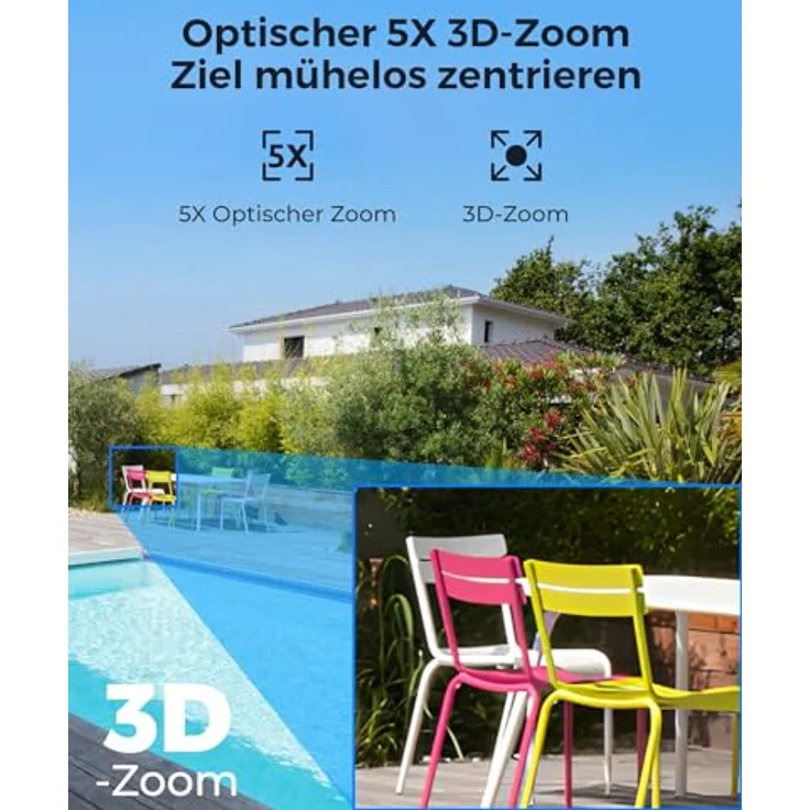 Reolink 4K 8MP UHD PTZ Outdoor Überwachungskamera PoE mit 5X 3D optischem Zoom, Auto-Tracking, Farbnachtsicht, smarte Personen-/Fahrzeug-/Tier-Erkennung, Zwei-Wege-Audio, 24/7 Aufzeichnung, RLC-823S1 in silber – Bild 4