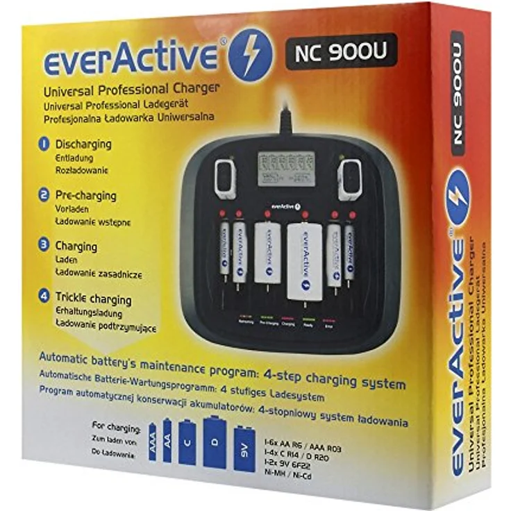 everActive Ladegerät für 8 Akkus AAA AA C D 9V, universal und schnell, vollautomatisch, LCD mit prozentualen Batteriestandsanzeiger, Modell: NC-900U – Bild 6