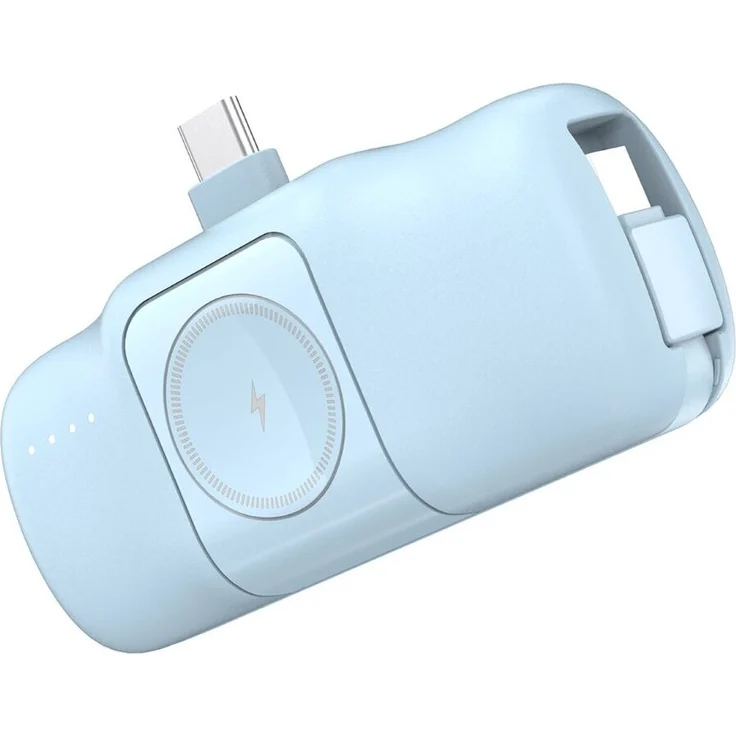 WOZINSKY Mini-Powerbank WF16-YCS mit integriertem USB-C-Kabel und Apple Watch Ladegerät 5000 mAh 15 W Blau
